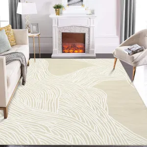 Modern Camel 10x13 Washable Rugs for Living Room Modern Bedroom Rug Aesthetic Beige Rug Large Area Rug Non Slip Throw Rugs Soft Faux Wool Low Pile Stain Resistant Carpet for Dining Room 10'x13' Beige