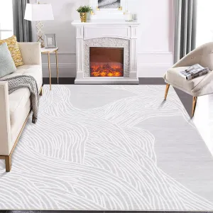 Modern Light Grey 10x13 Geometric Area Rug, Washable Non Slip Stain Resistant Carpet for Living Room Bedroom Office Dining