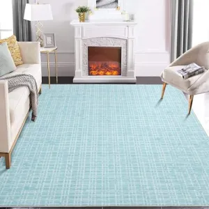 9x12 Washable Rug Modern Checkered Area Rug Indoor Plaid Print Floor Cover Soft Faux Wool Throw Carpet Aesthetic Rug Foldable Thin Rug Non-Slip Accent Rug for Living Room Bedroom