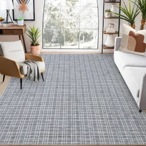 Washable Rug 4x6 Modern Area Rug Contemporary Checkered Bedroom Carpet for Living Room Soft Indoor Area Rugs Low Pile Foldable Thin Rug Lightweight Aesthetic Rug Accent Floor Carpet Grey