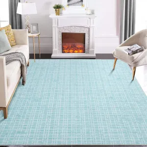 5x7 Washable Rug Non Slip Modern Checkered Rug Soft Faux Wool Floor Carpet Indoor Contemporary Plaid Print Rug Non Shedding Throw Carpet for Bedroom Living Room Dining Room Office Teal