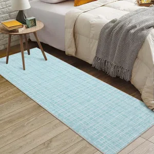 Washable Rug 4x6 Modern Area Rug Contemporary Checkered Bedroom Carpet for Living Room Soft Indoor Area Rugs Low Pile Foldable Thin Rug Lightweight Aesthetic Rug Accent Floor Carpet Teal