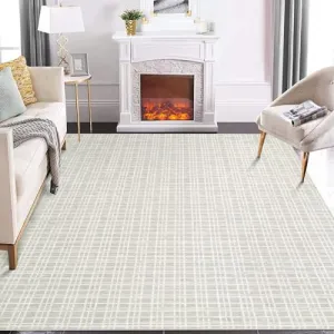 5x7 Washable Rug Non Slip Modern Checkered Rug Soft Faux Wool Floor Carpet Indoor Contemporary Plaid Print Rug Non Shedding Throw Carpet for Bedroom Living Room Dining Room Office Light Grey