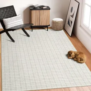 Living Room Rugs 8x10 Large Soft Indoor Carpet Washable Rug Modern Abstract Rug with Non Slip Backing Contemporary Lines Print Rug for Under Dining Table Nursery Home Office Bedroom Grey