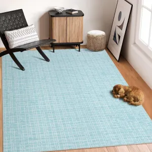 6x9 Large Area Rug for Living Room Modern Washable Rug Checkered Print Accent Rug Contemporary Plaid Throw Carpet for Bedroom Dining Room Office Non-Shedding Non Slip Foldable Rug Teal