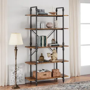 5 Tier Bookshelf, 67.9” Tall Bookcase with 5 Open Book Shelves, Vintage Bookshelves and Bookcases with Roman Column, Large Display Shelves for Home Office, Study Room, Living Room-Rustic Brown