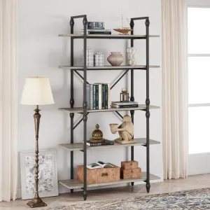 5 Tier Bookshelf, 67.9” Tall Bookcase with 5 Open Book Shelves, Vintage Bookshelves and Bookcases with Roman Column, Large Display Shelves for Home Office, Study Room, Living Room-Grey