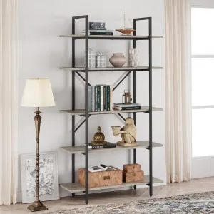 5 Tier Bookshelf, 67.9” Book Shelves for Living Room, Large Bookcase with 5 Open Bookshelves, Display Shelves for Home Office, Study Room, Living Room, Bed Room-Grey