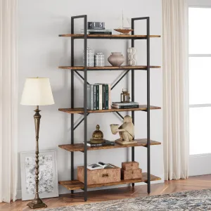 5 Tier Bookshelf, 67.9” Tall Bookcase with 5 Open Book Shelves, Vintage Bookshelves and Bookcases, Large Display Shelves for Home Office, Study Room, Living Room-Rustic Brown
