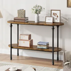 Console Table, 43.3" Entryway Table with Storage, 2 Tier Sofa Table with Metal Frame and MDF, Behind Couch Table for Living Room, Hallway, Entryway-Rustic Brown
