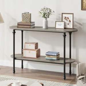 Console Table, 43.3" Entryway Table with Storage, 2 Tier Sofa Table with Metal Frame and MDF, Behind Couch Table for Living Room, Hallway, Entryway-Grey