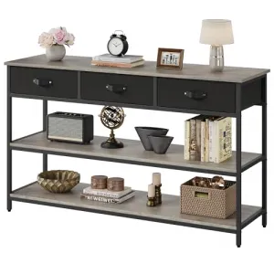 Console Table with 3 Drawers, 3 Tier Entryway Table with Storage, Industrial Sofa Table for Living Room, Couch, Hallway, Foyer-Grey