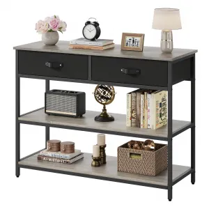 Entryway Table with 2 Drawers, 3 Tier Console Table with Storage Shelves, Industrial Display Shelf Sofa Table for Living Room, Couch, Hallway, Foyer-Rustic Brown