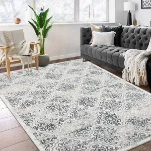 Large Throw Rugs for Living Room 10x13, Vintage Washable Rugs for Bedroom Non Slip Entryway Rugs, Moroccan Soft Rubber Backing Low Pile Printed Carpet for Bedside Kitchen, Grey