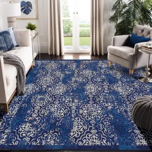 9x12ft Area Rug for Living Room/Bedroom, Low-Pile, Non-Slip, Washable, Soft Polypropylene, Snowflake Print, Ethnic Style, Ideal for Kids and Pets