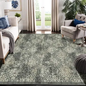 8x10 Green Area Rug for Living Room/Bedroom - Non-Slip, Washable, Soft Polypropylene, Snowflake Print, Ethnic Style, Ideal for Kids' Rooms