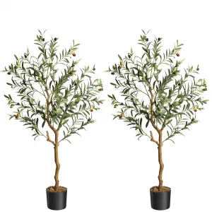 Artificial Olive Tree 4.25FT Tall Faux Silk Olive Trees for Home Office Decor with Natural Wood Trunk, Lifelike Fruits, Easy Assembly, Durable Silk, Safe Materials, Indoor Use