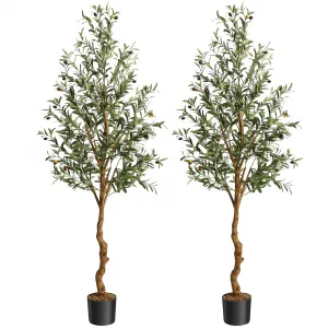 Artificial Olive Tree 6FT Tall Faux Silk with Natural Wood Trunk, Lifelike Fruits, PE Trunk, Adjustable Branches, Suitable for Home Office Decor