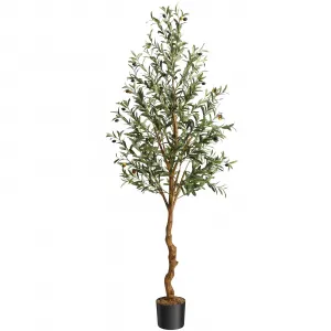 Artificial Olive Tree 6FT Tall Faux Silk with Natural Wood Trunk, Lifelike Fruits, PE Trunk, Easy Assembly, Home Decor
