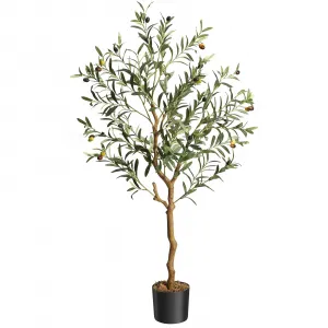 Artificial Olive Tree 4.25FT Tall Faux Silk with Natural Wood Trunk, Lifelike Fruits, PE Trunk, Adjustable Branches for Home Office Decor