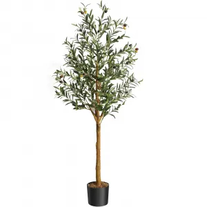 Artificial Olive Tree 5FT Tall Faux Silk with Natural Wood Trunk, Lifelike Fruits, Adjustable Branches, Safe Materials, Home Office Decor