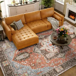 Boho Rugs for Living Room 5x7 Rug Washable Rugs Vintage Oriental Rug Bedroom Decor Floor Mats Soft Distressed Rug Non Slip Non Shedding Office Rug Distressed Rug for Nursery