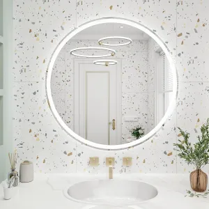 32 Inch Round Backlit LED Bathroom Mirror With Dimmable 3 Colors, Waterproof Makeup Mirror, Wall Mounted, Touch Switch, Modern Vanity Mirror