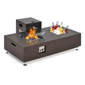56" 50000 BTU Rectangular Propane Fire Pit Table , Push-Button Ignition, Glass Wind Guard, Includes Lid & Weather Cover