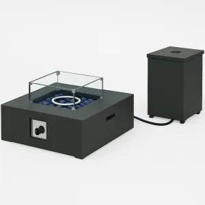 2-Piece 36" Outdoor Propane Firepit Set - 50000 BTU Gas Fire Pit Table with 16" Tank Side Table, Removable Lid, Wind Guard, Blue Glass Rocks, Rain Cover