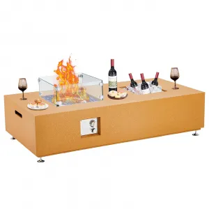 56" 50000 BTU Propane Fire Pit Table with 13" Square Ice Bucket, Wind Guard, Fire Glass Beads, CSA Certified Outdoor Firepit - Orange