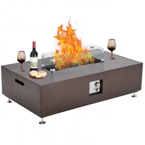 48" 50000 BTU Propane Fire Pit Table with 13" Square Ice Bucket, Wind Guard, Fire Glass Beads, CSA Certified Outdoor Firepit - Bronze