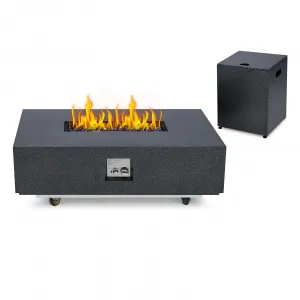 48" Rectangle Propane Fire Pit Table - 50,000 BTU Outdoor Fire Table with 16" Tank Cover Side Table, Wind Guard, Fire Glass & Rain Cover