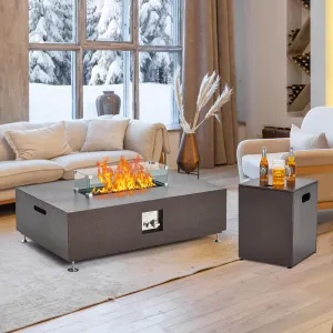 48" Outdoor Fire Table, 48 inch Rectangle Propane Gas Fire Pit Table, 50,000 BTU Modern Firepit with 16 inch Tank Cover Side Table, Wind Guard, Fire Glass, Rain Cover, Antique Bronze