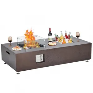 56" 50000 BTU Propane Fire Pit Table with 13" Ice Bucket, Wind Guard, Fire Glass Beads & CSA Certified Outdoor Firepit - Bronze
