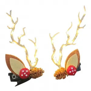 1 Pair Christmas Headwear 3 Modes Reindeer Antlers Xmas Hair Barrettes Hair Accessories For Women Girls (5cm W × 14cm H) Pine cone hairpin