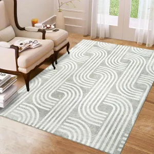Modern 5x7 Area Rug with Arch Pattern, 100% Polyester, Non-Slip, Machine Washable, Ideal for Living Room, Bedroom, Nursery, Dining Room, Grey