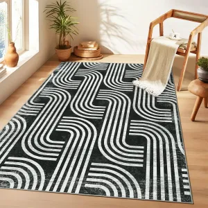 Modern Washable Area Rug 4x6 - Arch Pattern, Non-Slip, Soft Polyester, Indoor Carpet for Living Room, Bedroom, Office, Easy Care