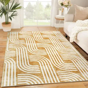 Modern 4x6 Washable Area Rug - Soft Polyester, Non-Slip Arch Pattern, Indoor Carpet for Living Room, Bedroom, Office, Coffee