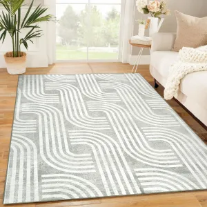 Washable 9x12 Arch Pattern Rug, Soft & Non-Slip, 100% Polyester, Modern Knot Print, Indoor Carpet for Living Room, Bedroom, Kitchen