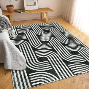 Machine Washable 5x7 Area Rug with Modern Arch Pattern, Non-Slip 100% Polyester Carpet for Living Room, Bedroom, Nursery, Dining Room, Black