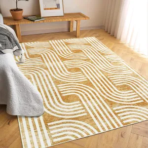 Washable 9x12 Rug, Soft Arch Pattern, Modern Knot Print, Non-Slip, 100% Polyester, Living Room, Bedroom, Kitchen