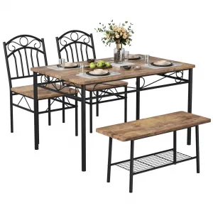 Industrial Dining Table Set for 4, 4-Piece Dining Room Table & Chairs, 43.3" Kitchen Table Set with Chairs & Bench for Small Space, Breakfast Nook - Retro Brown