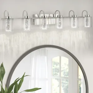 Bathroom Light Fixtures, 6 Light Brushed Nickel Vanity Lights Crystal Bubble Glass Dimmable 3 Color Temperatures Modern Bathroom Wall Sconce for Bathroom Hallway Kitchen Bedroom Living Room