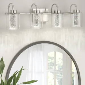 Bathroom Light Fixtures, 4 Light Brushed Nickel Vanity Lights Crystal Bubble Glass Dimmable 3 Color Temperatures Modern Bathroom Wall Sconce for Bathroom Hallway Kitchen Bedroom Living Room
