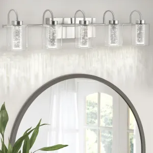 Bathroom Light Fixtures, 5 Light Brushed Nickel Vanity Lights Crystal Bubble Glass Dimmable 3 Color Temperatures Modern Bathroom Wall Sconce for Bathroom Hallway Kitchen Bedroom Living Room