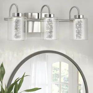 Bathroom Light Fixtures, 3 Light Brushed Nickel Vanity Lights Crystal Bubble Glass Dimmable 3 Color Temperatures Modern Bathroom Wall Sconce for Bathroom Hallway Kitchen Bedroom Living Room