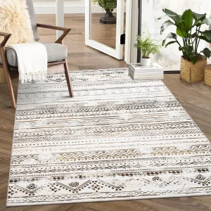 Washable Large Soft Neutral Boho Moroccan Bohemian Farmhouse Rug Indoor Floor Carpet for Bedroom Under Dining Table Home Office Decor