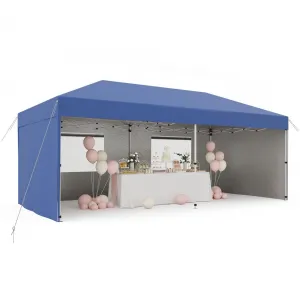 10'x20' Pop-Up Canopy Tent - 210D Oxford Fabric Portable Instant Commercial Tent with 4 Sidewalls, 12 Stakes & 6 Sandbags for Events, Blue