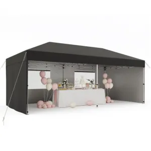 10'x20' Pop-Up Canopy Tent - 210D Oxford Fabric Portable Instant Commercial Tent with 4 Sidewalls, Stakes, Ropes & Sandbags for Outdoor Events, Black