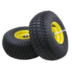 15x6.00-6 Lawn Mower Tires with Rim (Fit Most John Deere Riding Mowers), 3" Offset Hub, 3/4" Bushing, 4 Ply Tubeless, 15x6-6 Tractor Turf Tire, 570lbs Capacity, Set of 2